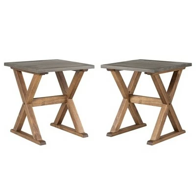 Set of 2 Xavier Farmhouse Trestle Leg Distressed Side Tables - Saracina Home Rustic Oak/white Wash 4 Set of 2 Xavier Farmhouse Trestle Leg Distressed Side Tables - Saracina Home Rustic Oak/white Wash - Image 2
