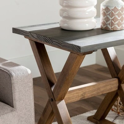 Set of 2 Xavier Farmhouse Trestle Leg Distressed Side Tables - Saracina Home Rustic Oak/white Wash 5 Set of 2 Xavier Farmhouse Trestle Leg Distressed Side Tables - Saracina Home Rustic Oak/white Wash - Image 3