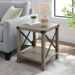 Sophie Rustic Farmhouse X Frame Side Table - Saracina Home Stone Gray