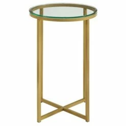 Vivian Glam X Leg Round Side Table - Saracina Home Dark Walnut/gold