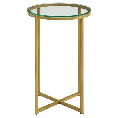 Vivian Glam X Leg Round Side Table - Saracina Home Dark Walnut/gold 3 Vivian Glam X Leg Round Side Table - Saracina Home Dark Walnut/gold