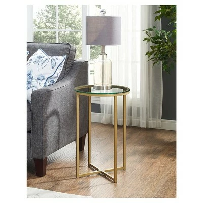 Vivian Glam X Leg Round Side Table - Saracina Home Dark Walnut/gold 5 Vivian Glam X Leg Round Side Table - Saracina Home Dark Walnut/gold - Image 3