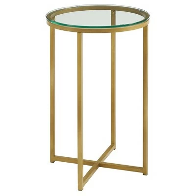 Vivian Glam X Leg Round Side Table - Saracina Home Dark Walnut/gold 7 Vivian Glam X Leg Round Side Table - Saracina Home Dark Walnut/gold - Image 5