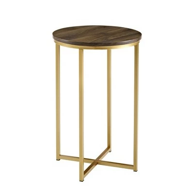 Vivian Glam X Leg Round Side Table - Saracina Home Dark Walnut/gold 9 Vivian Glam X Leg Round Side Table - Saracina Home Dark Walnut/gold - Image 7