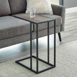 23" Modern Rectangle Two-Tone C Side Table with Metal Base - Saracina Home Faux Marble Gold