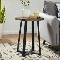 Wrightson Urban Industrial Faux Wrap Leg Round Side Table - Saracina Home Gray Wash