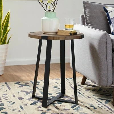 Wrightson Urban Industrial Faux Wrap Leg Round Side Table - Saracina Home Gray Wash 3 Wrightson Urban Industrial Faux Wrap Leg Round Side Table - Saracina Home Gray Wash