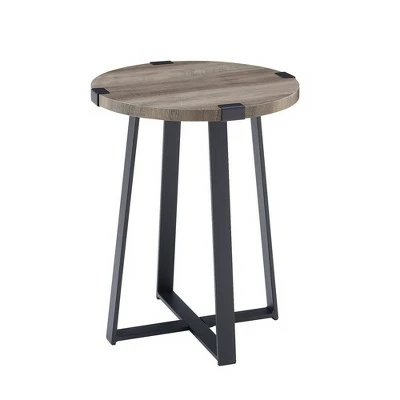 Wrightson Urban Industrial Faux Wrap Leg Round Side Table - Saracina Home Gray Wash 8 Wrightson Urban Industrial Faux Wrap Leg Round Side Table - Saracina Home Gray Wash - Image 6