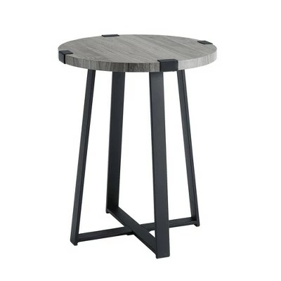 Wrightson Urban Industrial Faux Wrap Leg Round Side Table - Saracina Home Gray Wash 11 Wrightson Urban Industrial Faux Wrap Leg Round Side Table - Saracina Home Gray Wash - Image 9