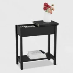 Flip Top End Table with Storage Compartment and Lower Shelf Matte Black - Yorkshire Home -Side Tables Sales unnamed file 1140