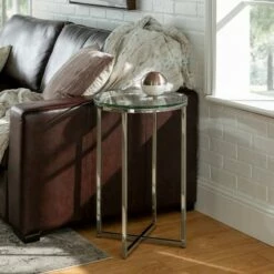 Set of 2 Vivian Glam X Leg Round Side Tables Glass/Chrome - Saracina Home -Side Tables Sales unnamed file 122