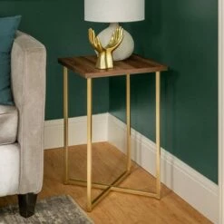 Set of 2 Maxwell Two Tone Glam Side Tables - Saracina Home Dark Walnut/gold