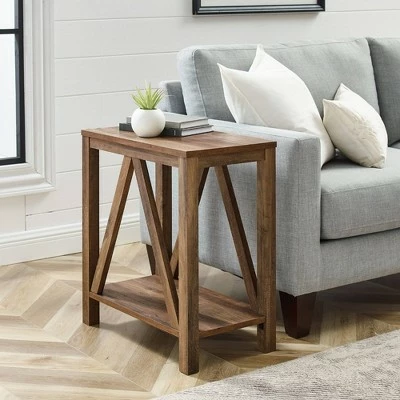 Taylen A Frame Farmhouse Open Storage Side Table - Saracina Home Rustic Oak 3 Taylen A Frame Farmhouse Open Storage Side Table - Saracina Home Rustic Oak