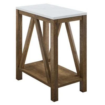 Taylen A Frame Farmhouse Open Storage Side Table - Saracina Home Rustic Oak 10 Taylen A Frame Farmhouse Open Storage Side Table - Saracina Home Rustic Oak - Image 8