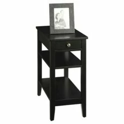 American Heritage 3 Tier End Table with Drawer - Breighton Home Dark Gray Wirebrush