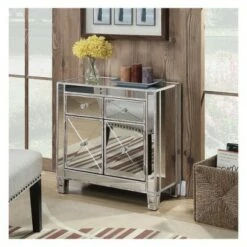 Gold Coast Vineyard 2 Drawer Mirrored Hall Table Weathered White - Breighton Home