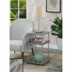 No Tools 3 Tier End Table - Breighton Home Faux White Marble/chrome
