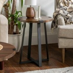 Set of 2 Wrightson Urban Industrial Wrap Leg Round Side Tables - Saracina Home Faux Dark Concrete -Side Tables Sales unnamed file 142