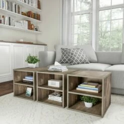 End Table - Stackable Contemporary Minimalist Modular Cube Accent Table Double Shelves for Bedroom, Living Room or Office by Hastings Home (Gray) -Side Tables Sales unnamed file 1447