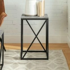 Lina Modern Geometric Square Side Table - Saracina Home Slate Gray -Side Tables Sales unnamed file 1457