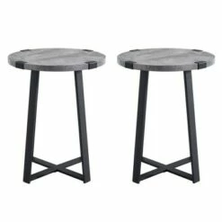 Set of 2 Wrightson Urban Industrial Wrap Leg Round Side Tables - Saracina Home Faux Dark Concrete -Side Tables Sales unnamed file 146