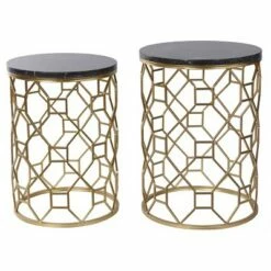Set of 2 Round Marble Side Tables - Gold - Stylecraft -Side Tables Sales unnamed file 151
