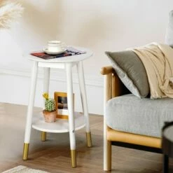 Costway Round End Table with Storage Shelf Home Decor Accent Side Table White -Side Tables Sales unnamed file 1523