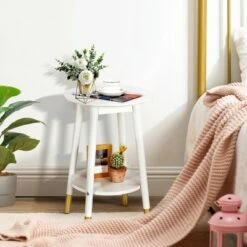 Costway Round End Table with Storage Shelf Home Decor Accent Side Table White -Side Tables Sales unnamed file 1524