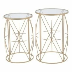 Set of 2 Heritage Side Tables Clear/Gold - ZM Home