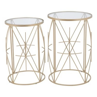 Set of 2 Heritage Side Tables Clear/Gold - ZM Home 3 Set of 2 Heritage Side Tables Clear/Gold - ZM Home