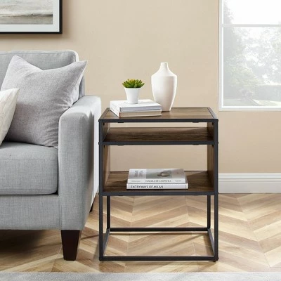 Modern Wood and Metal Side Table with Open Storage - Saracina Home Dark Walnut 5 Modern Wood and Metal Side Table with Open Storage - Saracina Home Dark Walnut - Image 3