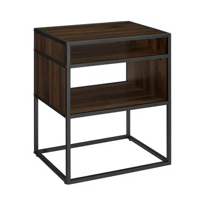 Modern Wood and Metal Side Table with Open Storage - Saracina Home Dark Walnut 8 Modern Wood and Metal Side Table with Open Storage - Saracina Home Dark Walnut - Image 6