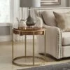 Ervyn Wood and Metal Round End Table - Inspire Q Walnut