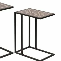A&B Home Set of 2 Raj Brass Inlaid Nesting Side Tables Black/Brown - A&B Home