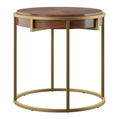 Ervyn Wood and Metal Round End Table - Inspire Q Walnut 7 Ervyn Wood and Metal Round End Table - Inspire Q Walnut - Image 5