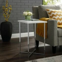 24" Maxwell Two-Tone Glam Side Table - Saracina Home White Faux Marble/gold