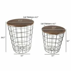 Hastings Home Wire and Wood Nesting End Tables With Storage - Brown/Black, Set of 2 -Side Tables Sales unnamed file 1649
