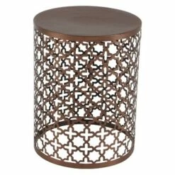 Metal (Set of 3) Cylinder Quatrefoil Design Accent Tables Brown - Olivia & May