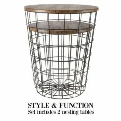 Hastings Home Wire and Wood Nesting End Tables With Storage - Brown/Black, Set of 2 -Side Tables Sales unnamed file 1650