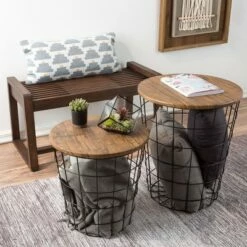 Hastings Home Wire and Wood Nesting End Tables With Storage - Brown/Black, Set of 2 -Side Tables Sales unnamed file 1652