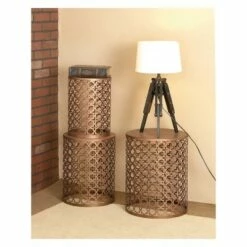 Metal (Set of 3) Cylinder Quatrefoil Design Accent Tables Brown - Olivia & May -Side Tables Sales unnamed file 168
