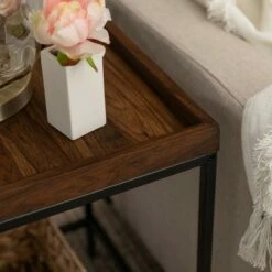 Rosalyn Urban Industrial Glam Square Tray Side Table with Metal Mesh Shelf - Saracina Home Gray Wash -Side Tables Sales unnamed file 1688