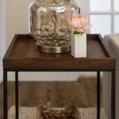 Rosalyn Urban Industrial Glam Square Tray Side Table with Metal Mesh Shelf - Saracina Home Gray Wash -Side Tables Sales unnamed file 1690