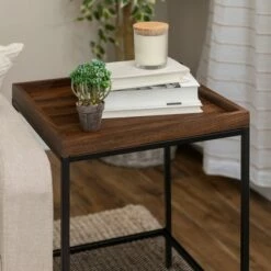 Rosalyn Urban Industrial Glam Square Tray Side Table with Metal Mesh Shelf - Saracina Home Gray Wash -Side Tables Sales unnamed file 1691