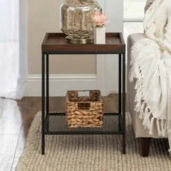 Rosalyn Urban Industrial Glam Square Tray Side Table with Metal Mesh Shelf - Saracina Home Gray Wash -Side Tables Sales unnamed file 1692