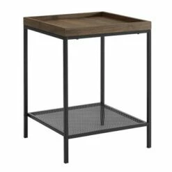 Rosalyn Urban Industrial Glam Square Tray Side Table with Metal Mesh Shelf - Saracina Home Gray Wash -Side Tables Sales unnamed file 1694