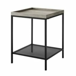 Rosalyn Urban Industrial Glam Square Tray Side Table with Metal Mesh Shelf - Saracina Home Gray Wash -Side Tables Sales unnamed file 1695