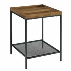 Rosalyn Urban Industrial Glam Square Tray Side Table with Metal Mesh Shelf - Saracina Home Gray Wash -Side Tables Sales unnamed file 1696
