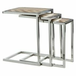 Olivia & May Set of 3 Mango Wood and Stainless Steel Nesting Tables Brown - Olivia & May
