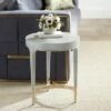 55 Downing Street Modern Wood Gold Metal Round Accent Side End Table 19 3/4" Wide Gray Texture for Living Room Home House Entryway
